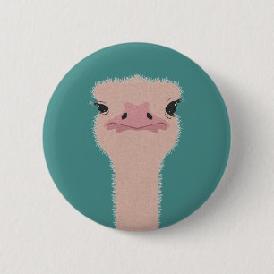 Ostrich funny face 6 cm round badge