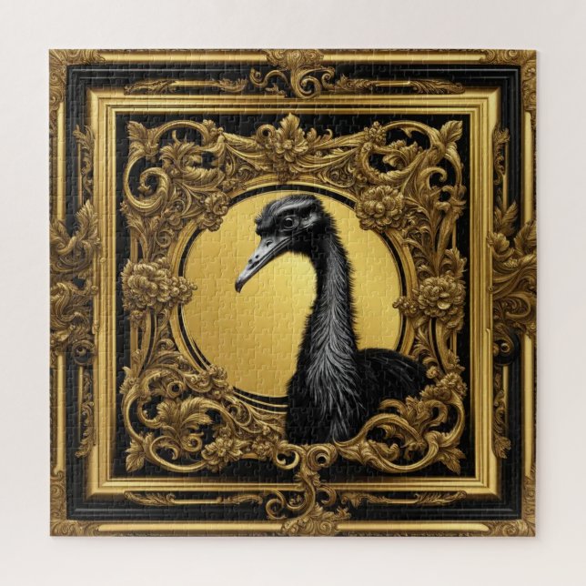 Ostrich gold ornamental frame jigsaw puzzle (Vertical)