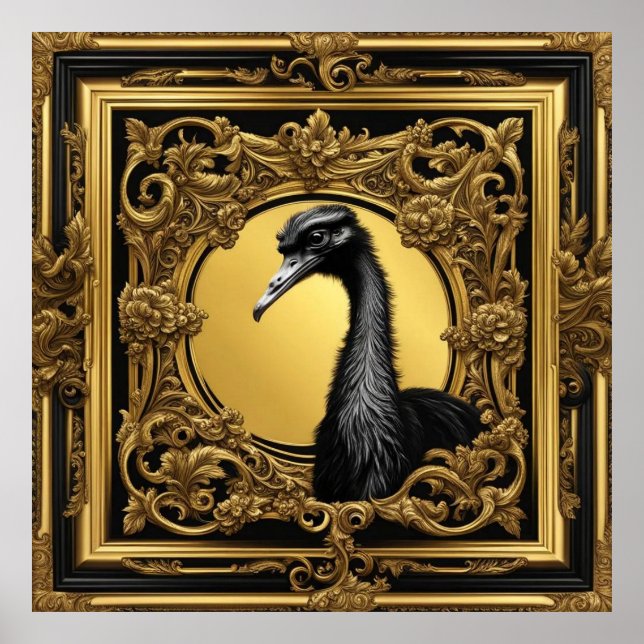 Ostrich gold ornamental frame poster (Front)