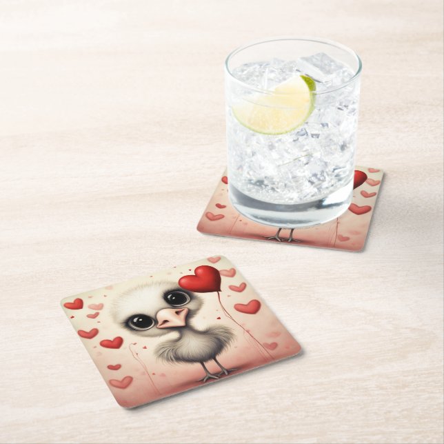 Ostrich Love 1 Square Paper Coaster (Insitu)