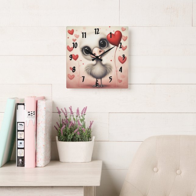 Ostrich Love 1 Square Wall Clock (Reading Room)