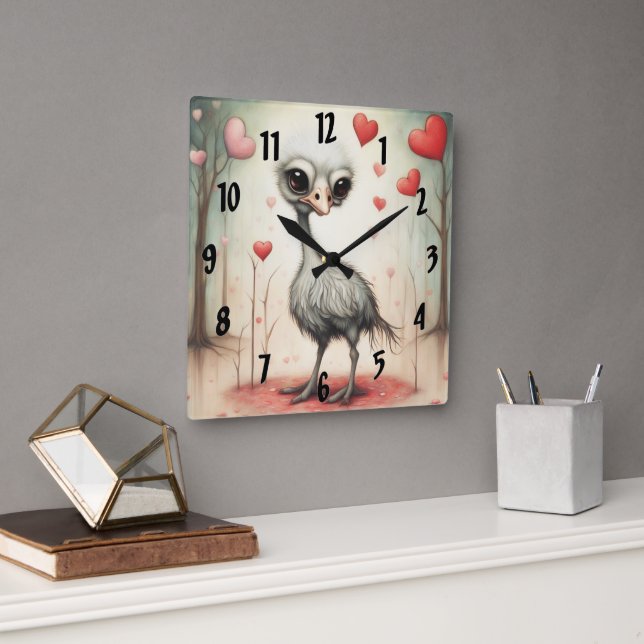 Ostrich Love 2 Square Wall Clock (Office)
