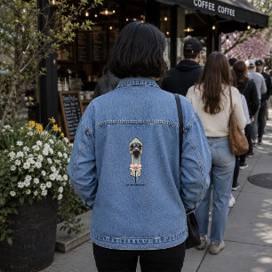 Ostrich Pink Flowers Olive Green Art Deco Denim Jacket