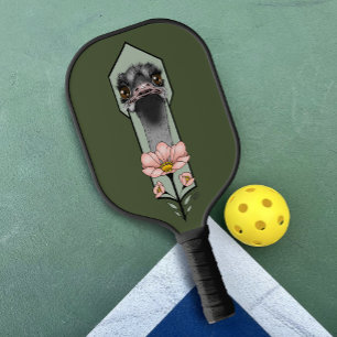 Ostrich Pink  Flowers Olive Green Art Deco  Pickleball Paddle