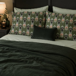 Ostrich Pink Flowers Olive Green Art Deco Pillowcase