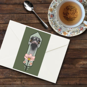 Ostrich Pink  Flowers Olive Green Art Deco  Rectangular Sticker