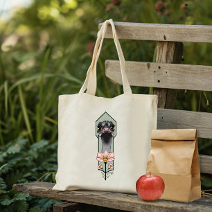 Ostrich Pink  Flowers Olive Green Art Deco  Tote Bag