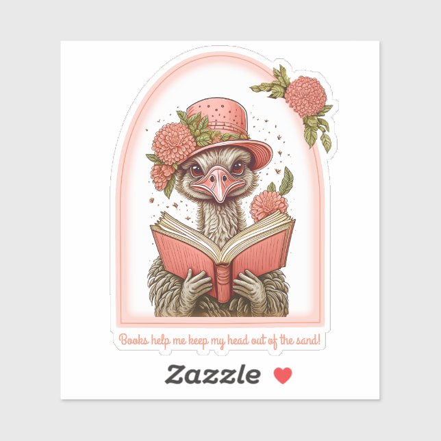 Ostrich Reading a Book Custom-Cut Vinyl Sticker (Sheet)