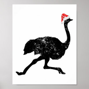 Ostrich Santa Hat - Christmas Pajama Poster