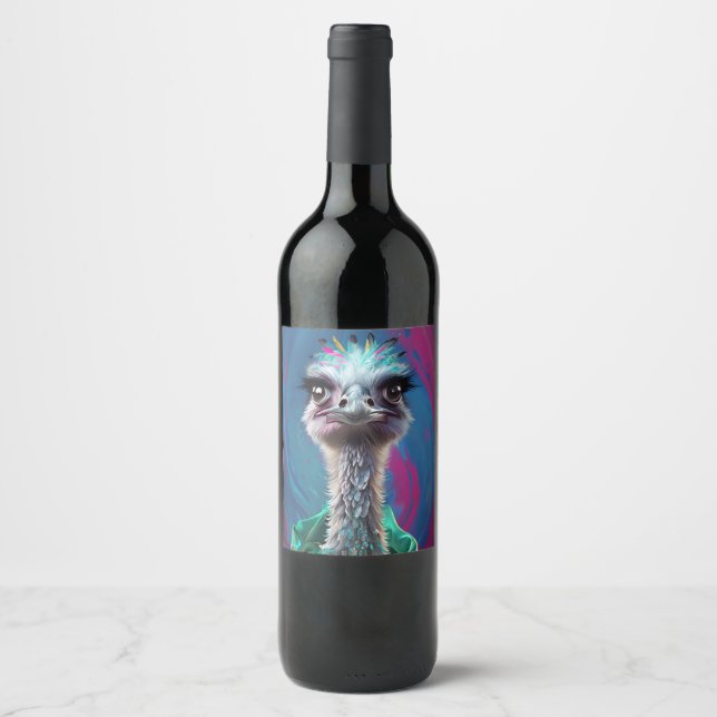 Ostrich themed  wine label (Front)
