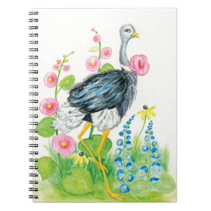 Ostrich watercolor rose spiral notebook