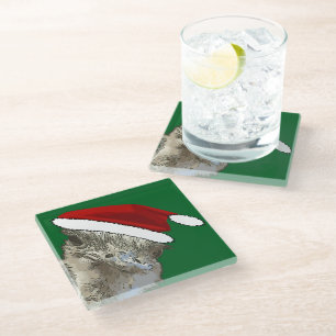 Ostrich Wearing Santa Hat Christmas Zoo Animal Glass Coaster