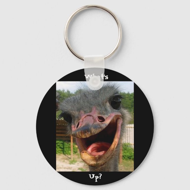 Ostrich What's Up Text Keychain (Front)