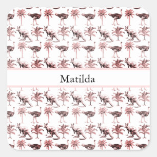 Ostriches and kangaroos, customisable square sticker