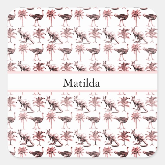 Ostriches and kangaroos, customisable square sticker (Front)