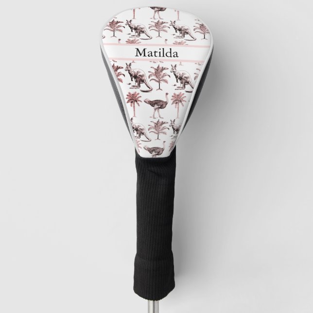 ostriches, kangaroos and palm trees customisable  golf head cover (Front)