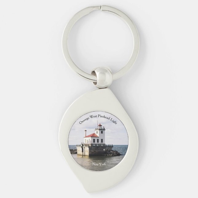 Oswego West Pierhead Light metal key chain (Front)