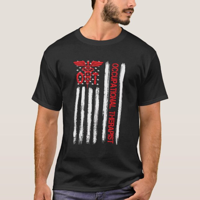 Ot Occupational Therapy American Flag Therapist Mo T-Shirt (Front)