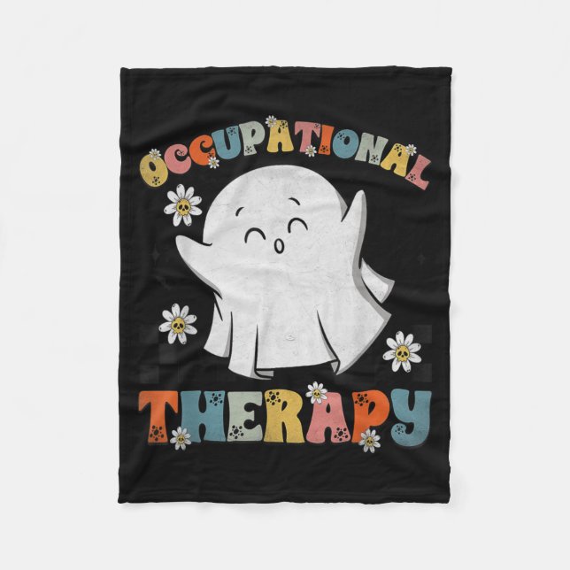 Ot Occupational Therapy Halloween Retro Ghost Ot H Fleece Blanket (Front)