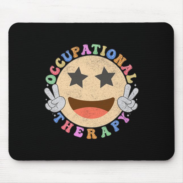 Ot Occupational Therapy Hippie Smile Face Flowers  Mouse Pad (Front)