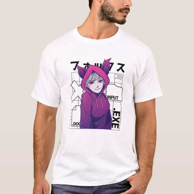 Otaku 90S Cute Anime Girl With Fox Ears Japan Cult T-Shirt (Front)