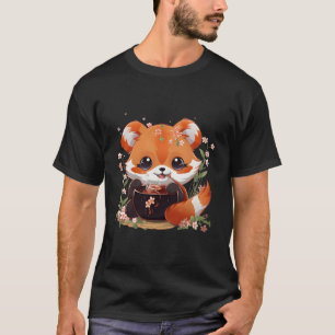 Otaku Anime Red Panda Eat Ramen Noodles Cherry Blo T-Shirt