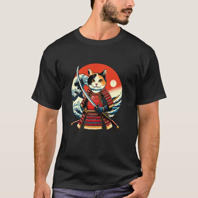 Otaku Calico Cat Samurai T-Shirt (Front)