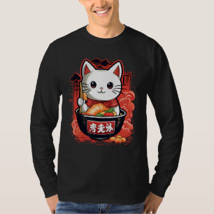 Otaku Cat Eat Japanese Ramen Noodles 2 T-Shirt