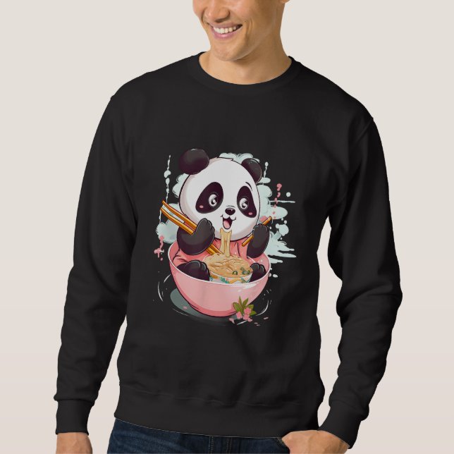 Otaku  Panda Eat Japanese Ramen Noodles Sweatshirt (Front)