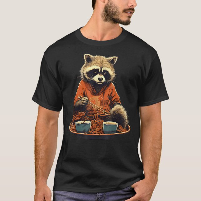 Otaku   Racoon Eat Japanese Food Ramen Noodles T-Shirt (Front)