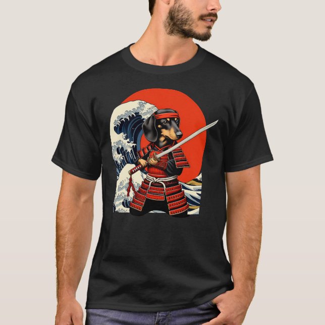 Otaku Weiner Dachshund Dog Samurai T-Shirt (Front)