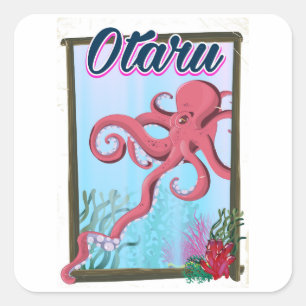 Otaru Japan Squid travel poster Square Sticker