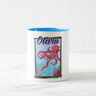 Otaru Japan Squid travel poster Two-Tone Coffee Mug