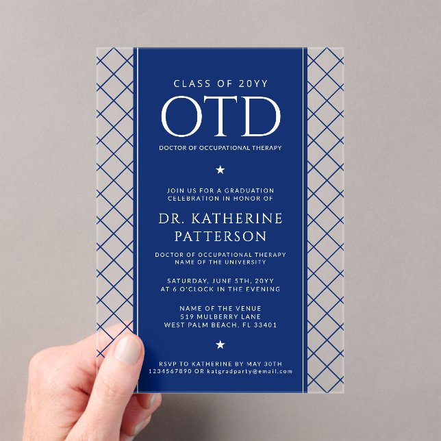 OTD Doctor of Occupational Therapy Graduation Acrylic Invitations (Insitu (Handheld))