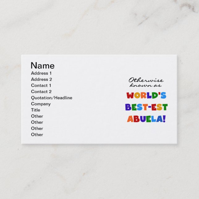 Otherwise Known as Best-est Abuela Gifts Business Card (Front)