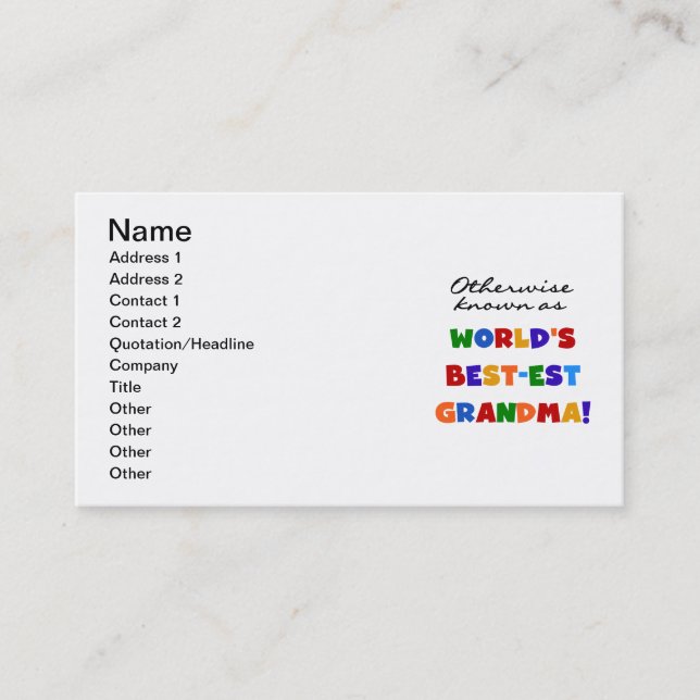 Otherwise Known as Best-est Grandma Gifts Business Card (Front)