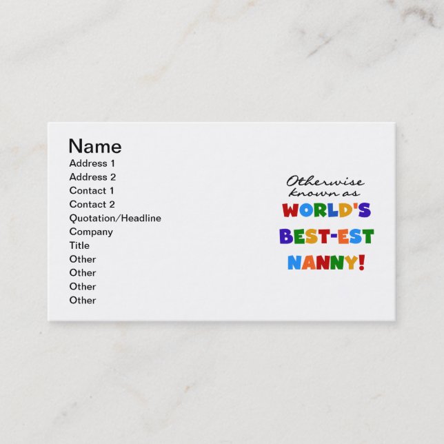 Otherwise Known as Best-est Nanny Gifts Business Card (Front)