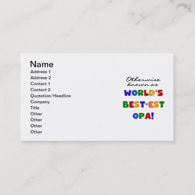 Otherwise Known as Best Opa T-shirts and Gifts Business Card (Front)