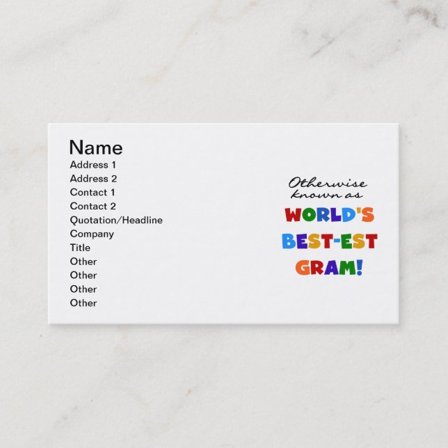 Otherwise Known as World's Best-est Gram Gifts Business Card (Front)
