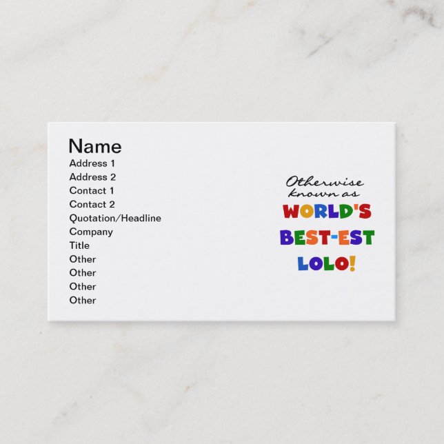 Otherwise Known Best-est Lolo T-shirts and Gifts Business Card (Front)