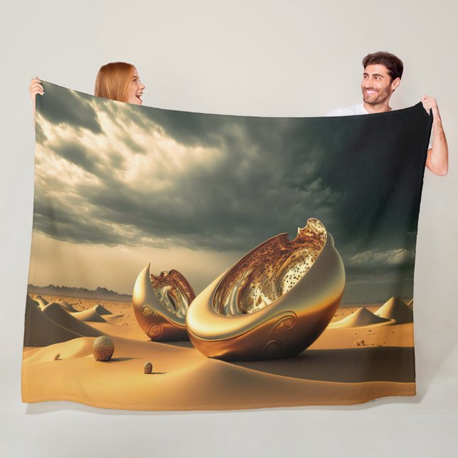 Otherworld Relics – Surreal Desert Sculpture Fleece Blanket (In Situ)