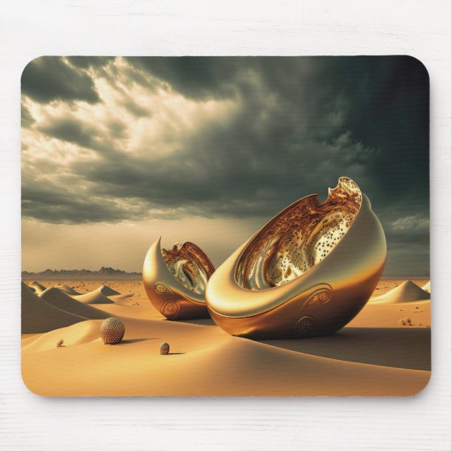 Otherworld Relics – Surreal Desert Sculpture Mouse Pad (Front)