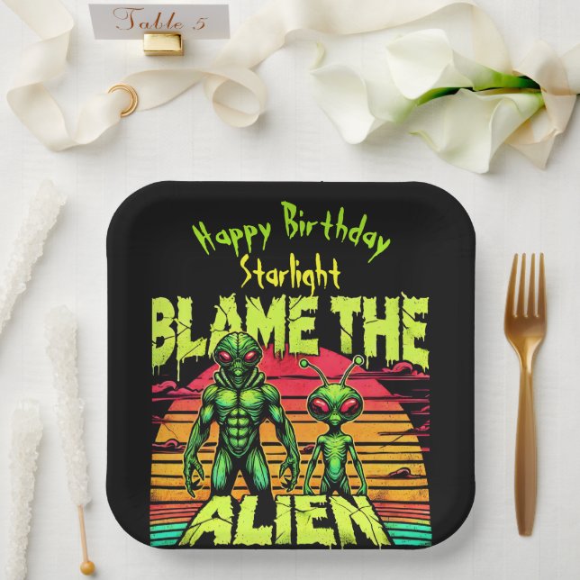 Otherworldly Aliens Watch Vibrant Sunset Paper Plate (Wedding)