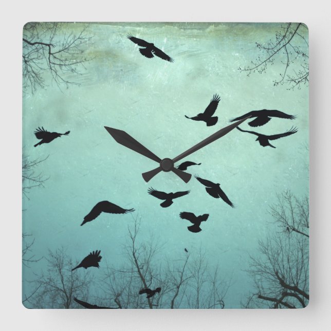 Otherworldly Blue Square Wall Clock (Front)