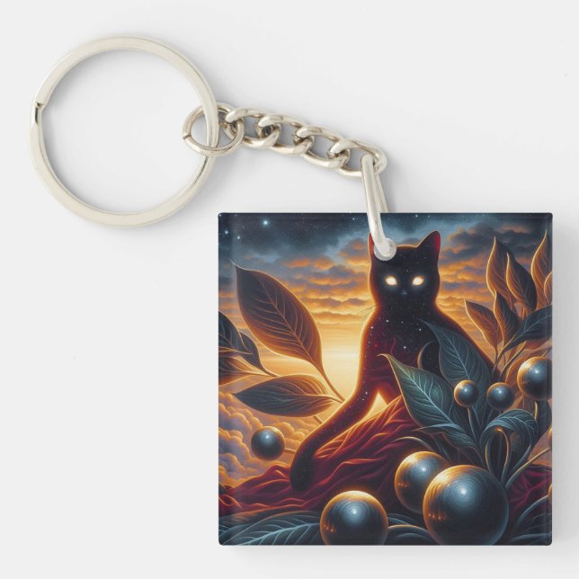 Otherworldly Cat Made of Stars: Surreal Artwork  Key Ring (Front)