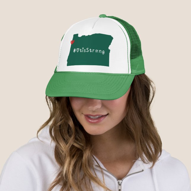 Otis Strong Heart Green Trucker Hat (In Situ)