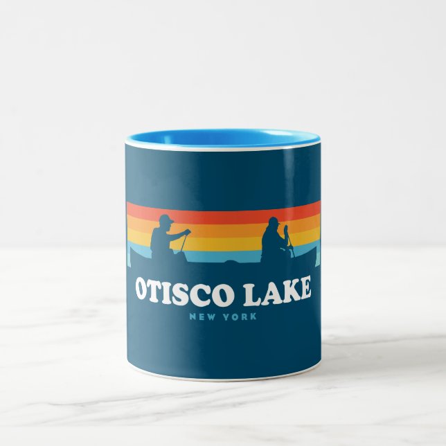 Otisco Lake New York Canoe Two-Tone Coffee Mug (Center)