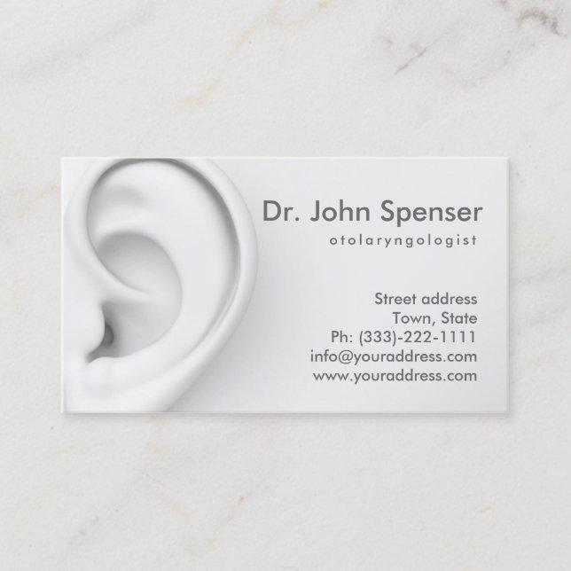 Otolaryngology Ears Doctor Grey Business Card (Front)