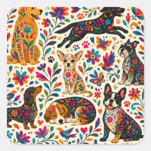 Otomi Art Dog  Square Sticker