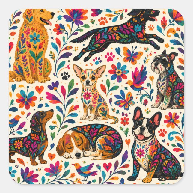 Otomi Art Dog  Square Sticker (Front)